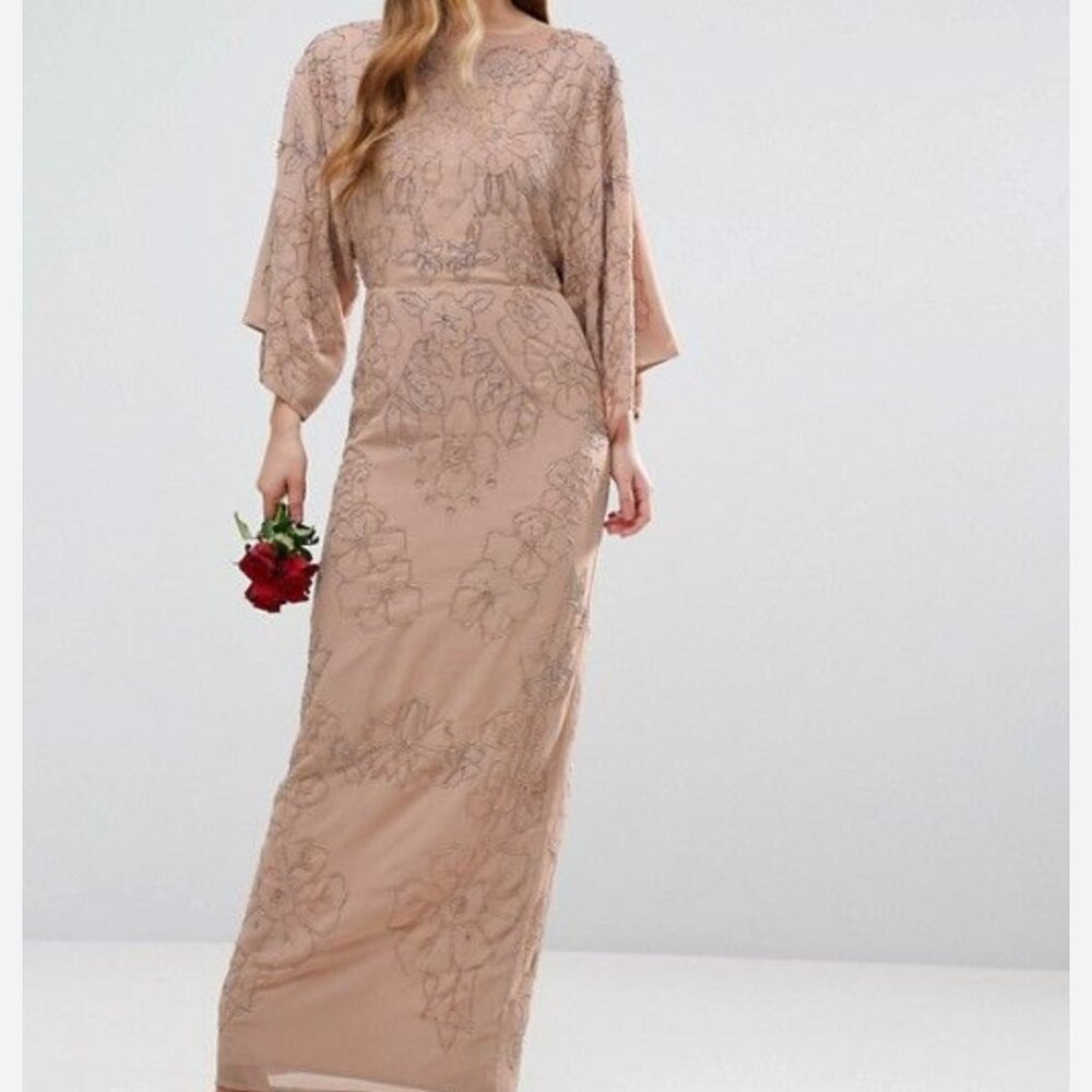 new asos red carpet kimono all beaded tie back maxi dress us 2